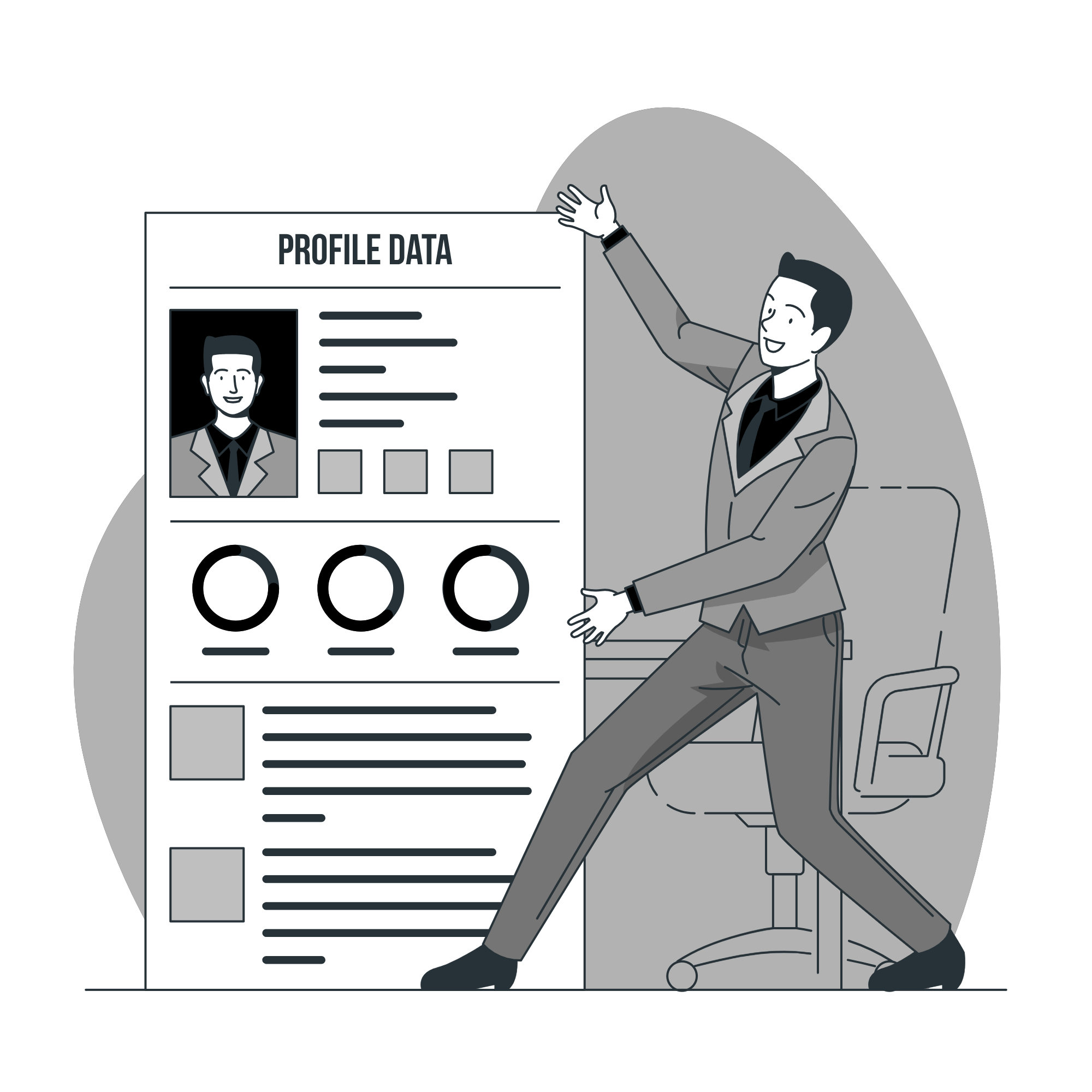 Illustration of a professional reviewing profile data